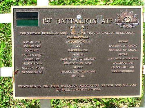 1st Battalion AIF 1914 1918 Plaque