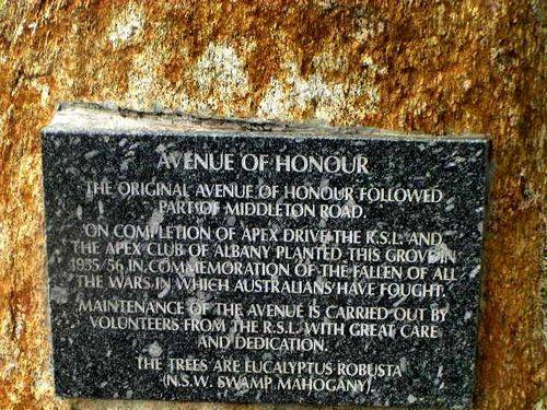Albany Avenue of Honour Inscription Plaque