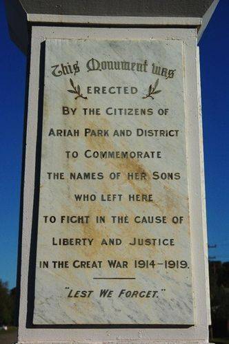 Ariah Park War Memorial Inscription 