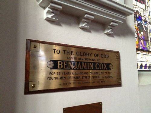 Benjamin Cox Plaque : November 2013