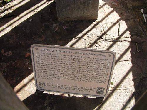 Central Australia Pioneers Memorial Inscription