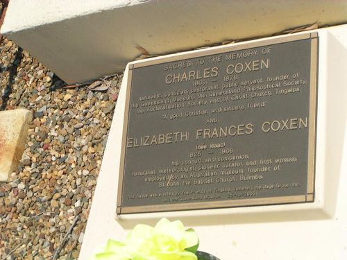 Charles + Elizabeth Coxen Inscription