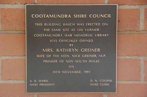 Cootamundra War Memorial Library Plaque