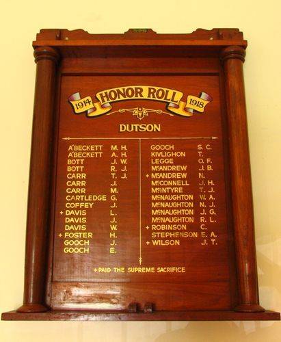 Dutson Honour Roll World War One : 13-December-2011