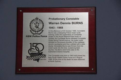Probationary Constable Burns Plaque : April 2014