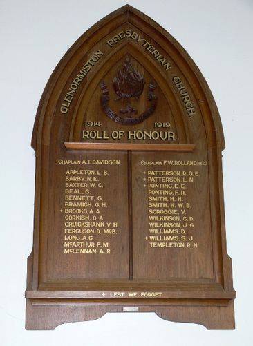 Glenormiston Presbyterian Church Roll of Honour  : 17-July-2011