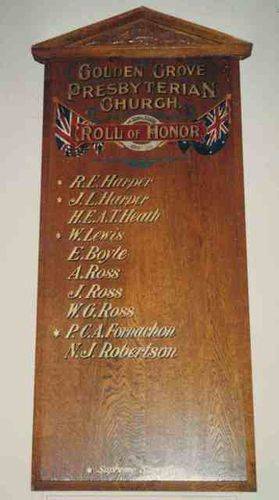 Golden Grove Presbyterian Church World War One Roll of Honour  : 09-July-2012