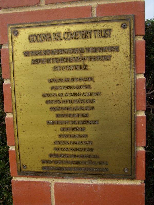 RSL Cemetery Trust Plaque: 19-June-2016