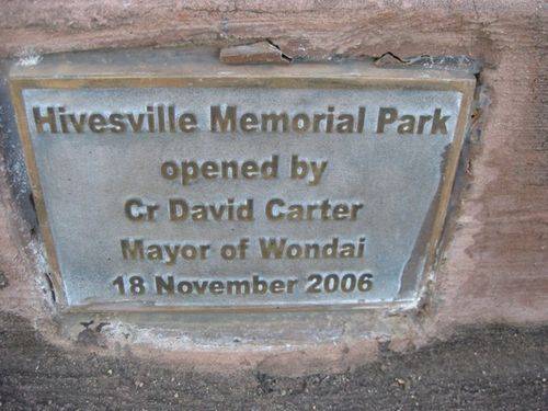 Hivesville Memorial Park Plaque  : 29-06-2009