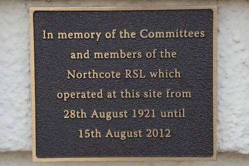 Northcote RSL Plaque : July-2014