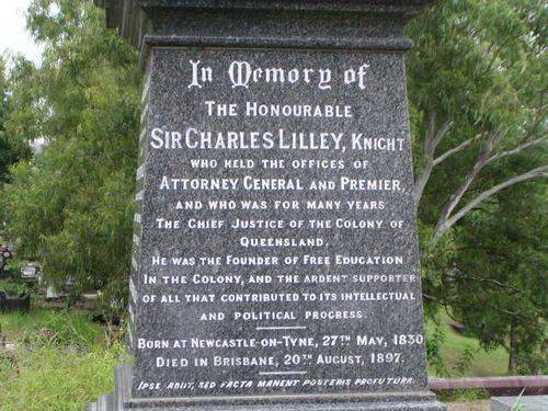 Sir Charles Lilley Memorial Inscription