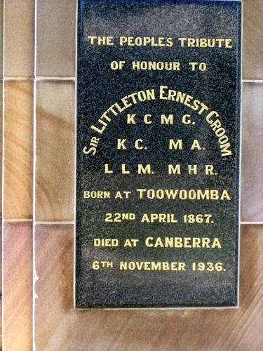 Sir Littleton Groom Dedication Plaque