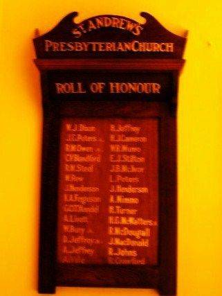 St Andrews Presbyterian Church Roll of Honour