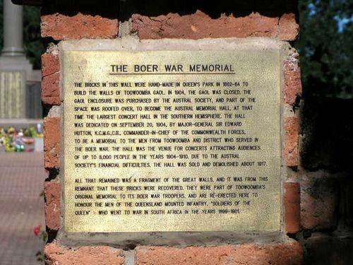 Toowoomba Boer War Memorial Plaque