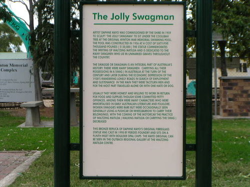 Waltzing Matilda Swagman History Plaque