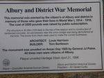 Albury Wodonga War Memorial Heritage Plaque