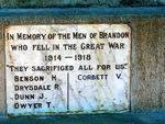 Brandon War Memorial Insc WW1