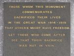 Kogarah War Memorial Front Inscription